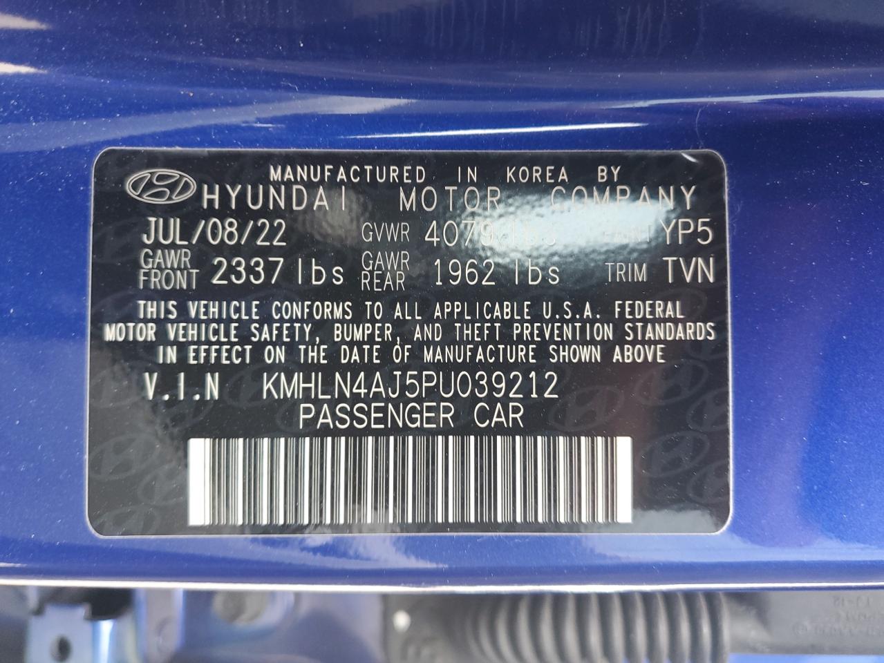 2023 HYUNDAI ELANTRA LIMITED VIN:KMHLN4AJ5PU039212