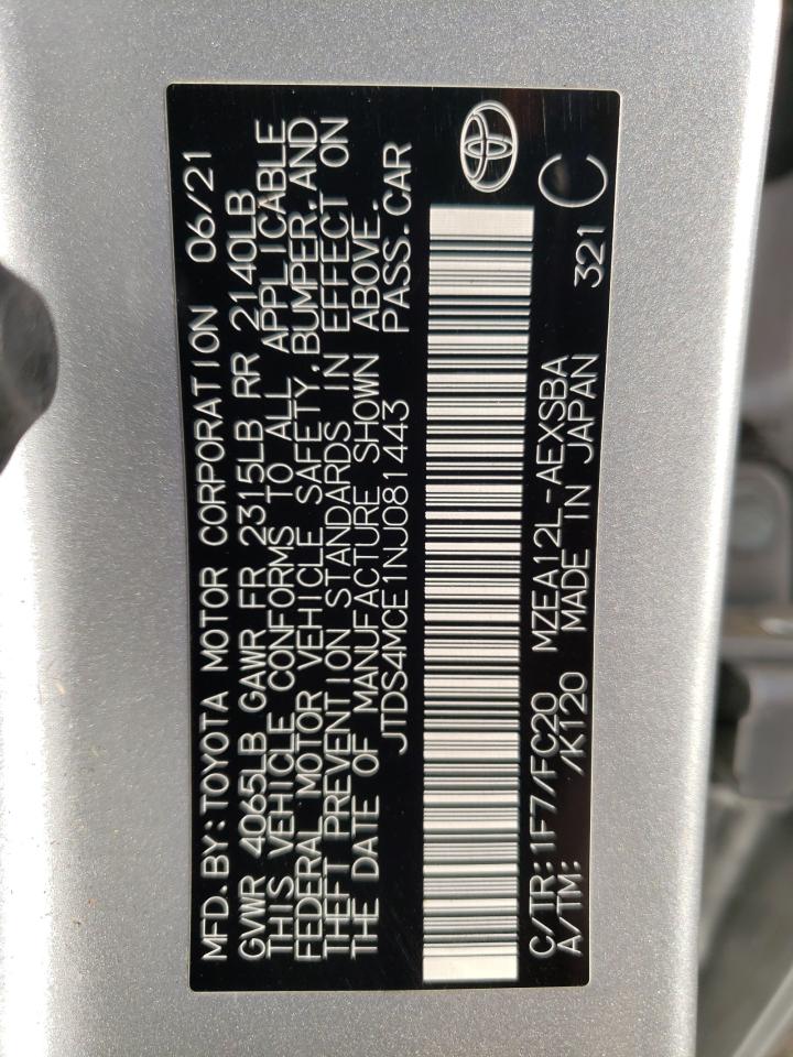 2022 TOYOTA COROLLA SE VIN:JTDS4MCE1NJ081443