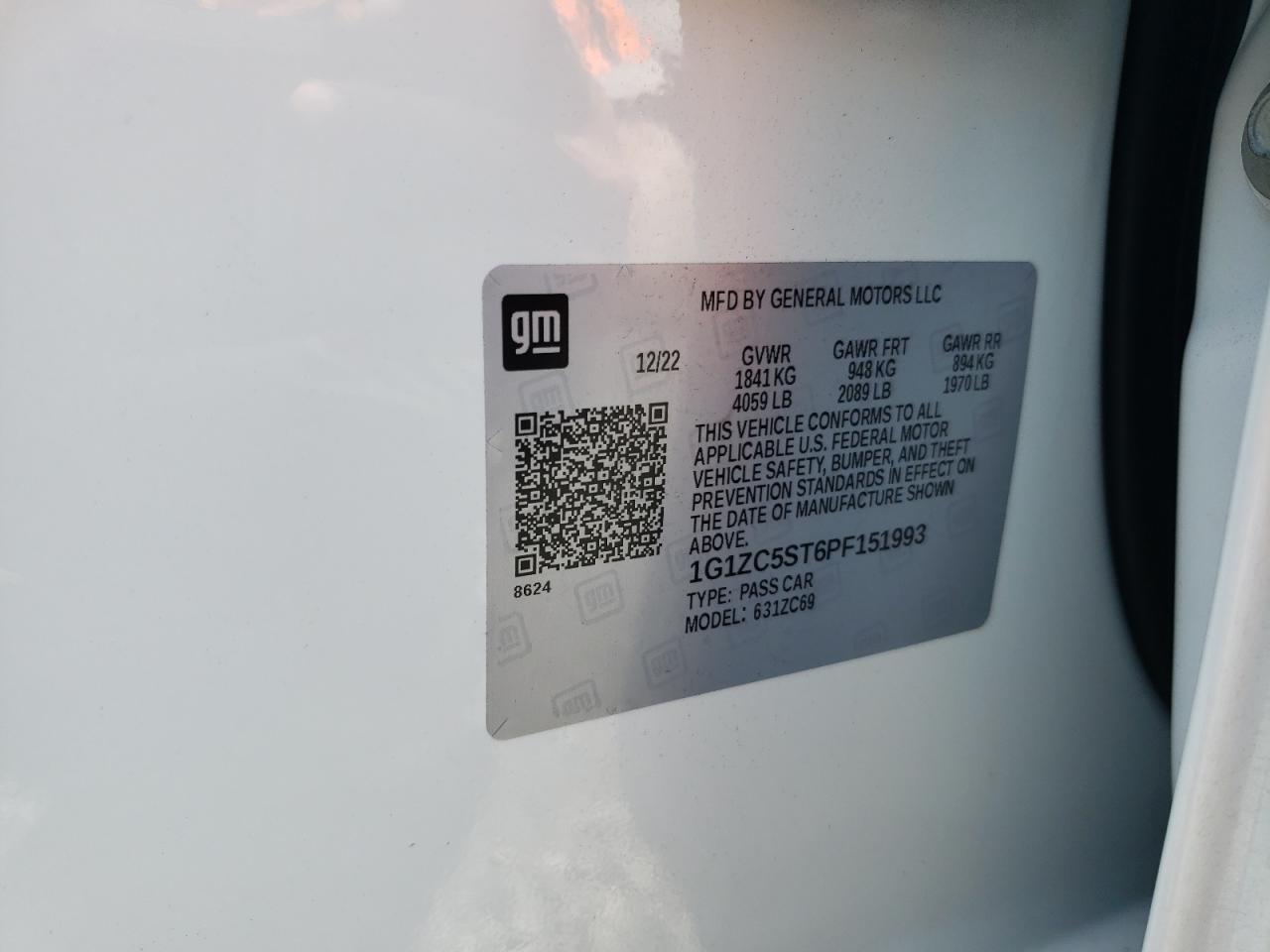 2023 CHEVROLET MALIBU LS VIN:1G1ZC5ST6PF151993