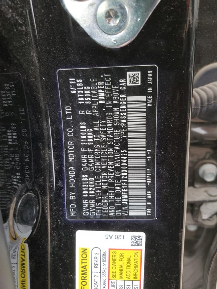 2022 HONDA CIVIC EX VIN:JHMFE1F72NX004425