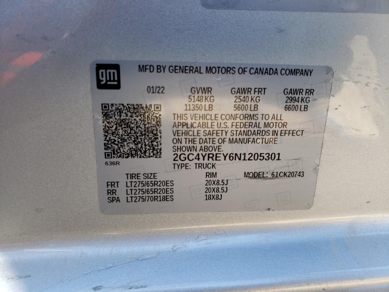 2022 CHEVROLET SILVERADO K2500 HIGH COUNTRY VIN:2GC4YREY6N1205301