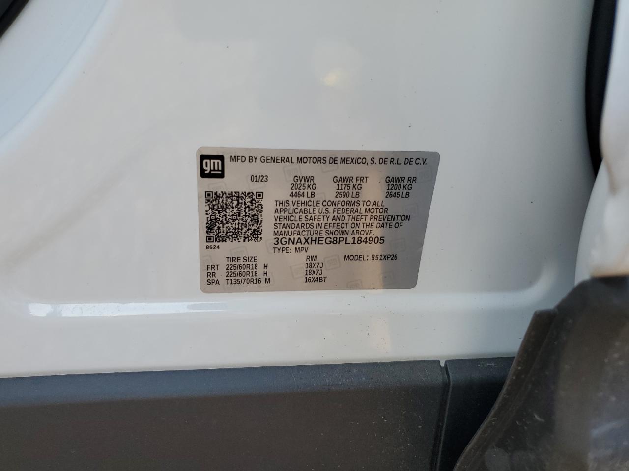 2023 CHEVROLET EQUINOX LS VIN:3GNAXHEG8PL184905