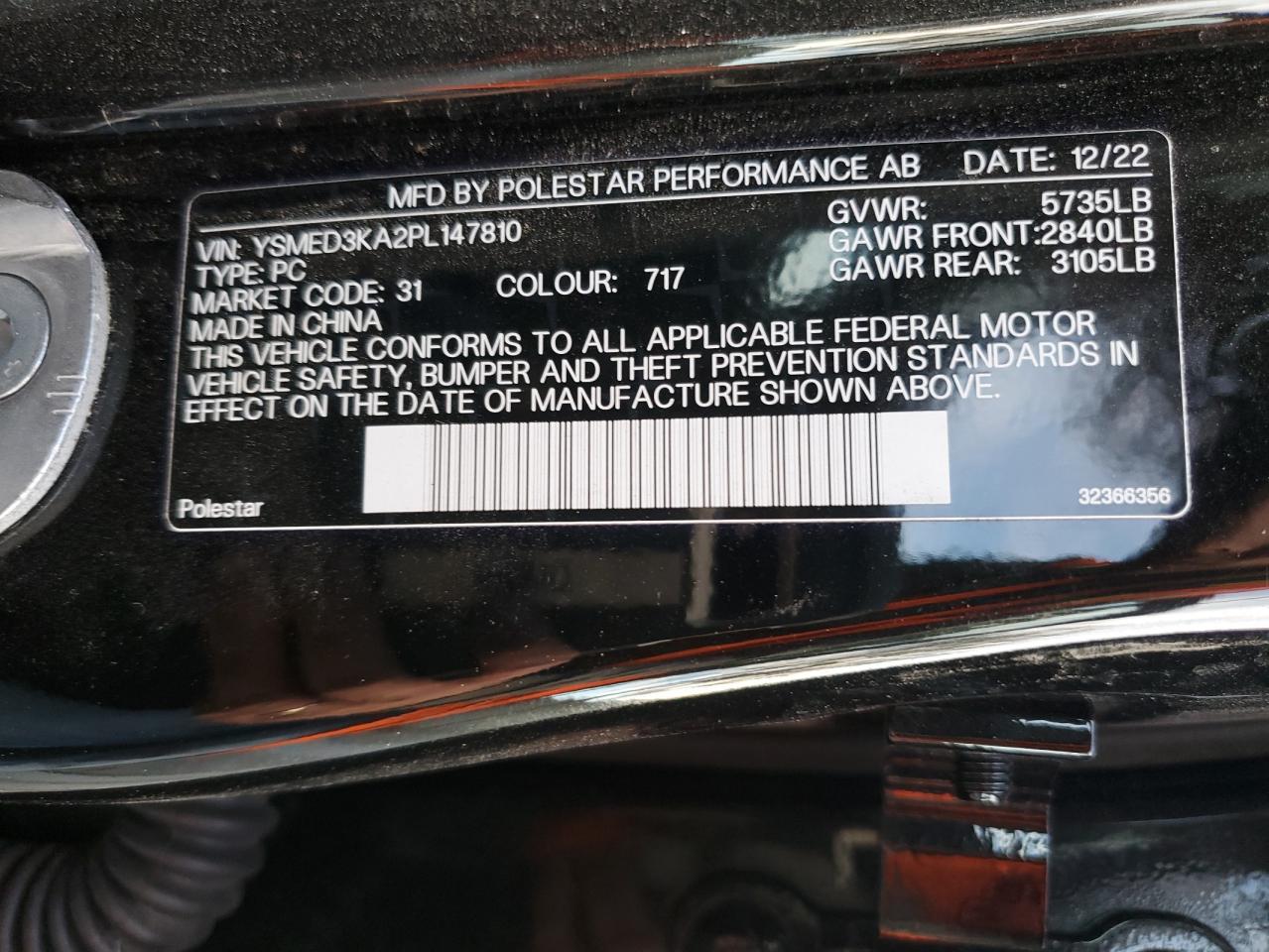 2023 POLESTAR 2 VIN:YSMED3KA2PL147810