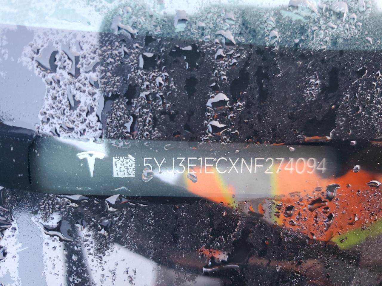 2022 TESLA MODEL 3 VIN:5YJ3E1ECXNF274094