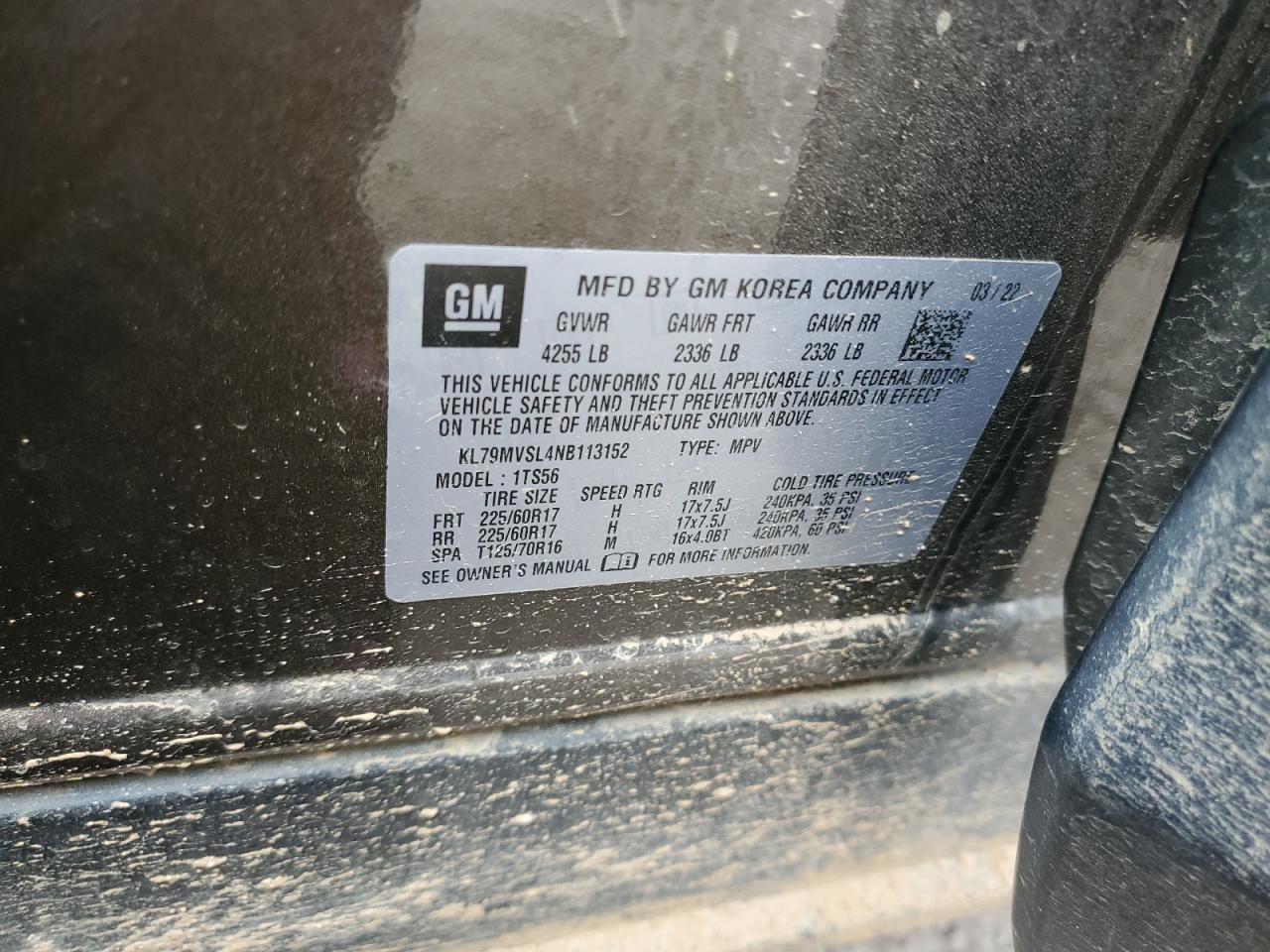 2022 CHEVROLET TRAILBLAZER ACTIV VIN:KL79MVSL4NB113152