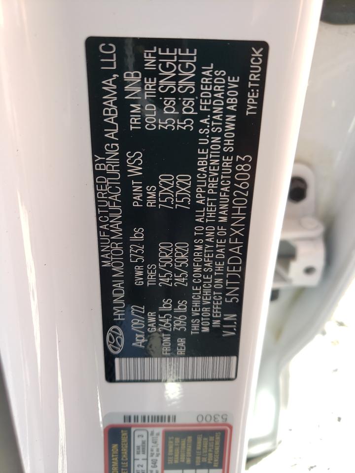 2022 HYUNDAI SANTA CRUZ LIMITED VIN:5NTJEDAFXNH026083