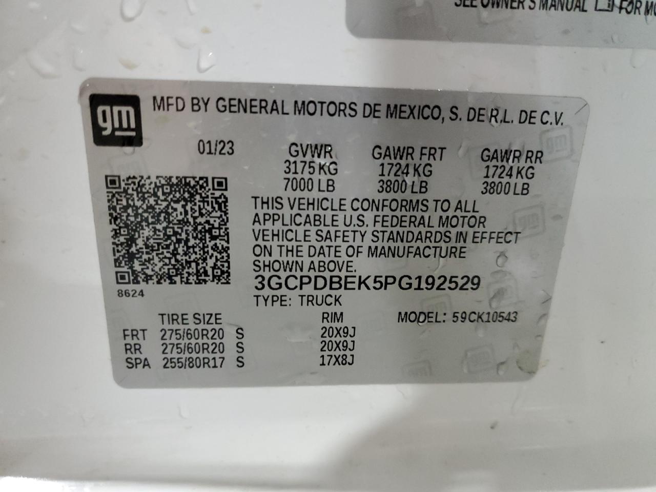 2023 CHEVROLET SILVERADO K1500 CUSTOM VIN:3GCPDBEK5PG192529