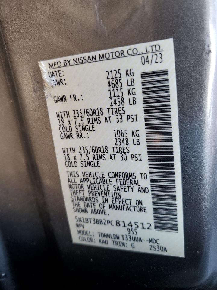 2023 NISSAN ROGUE SV VIN:5N1BT3BB2PC814512