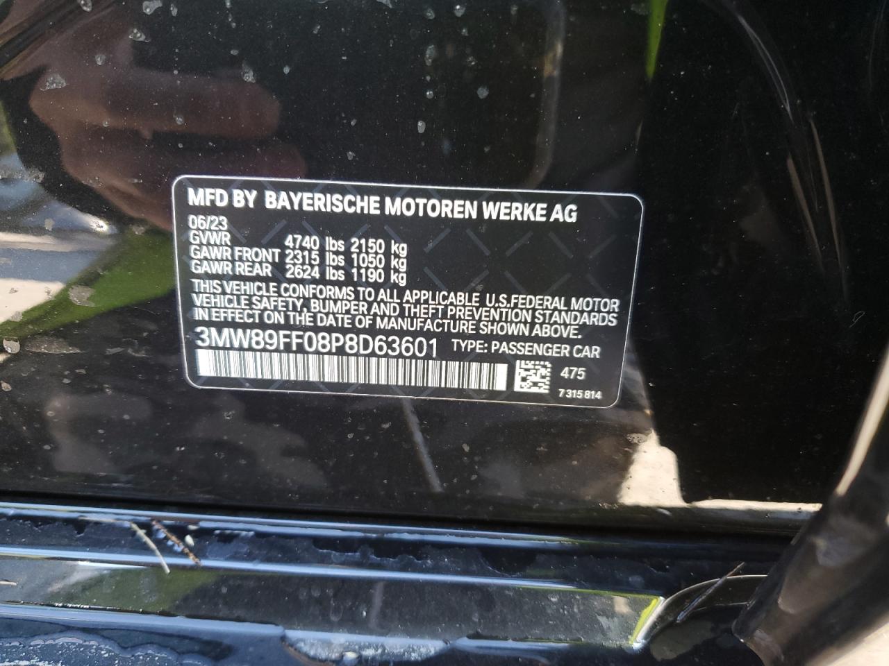 2023 BMW 330XI VIN:3MW89FF08P8D63601