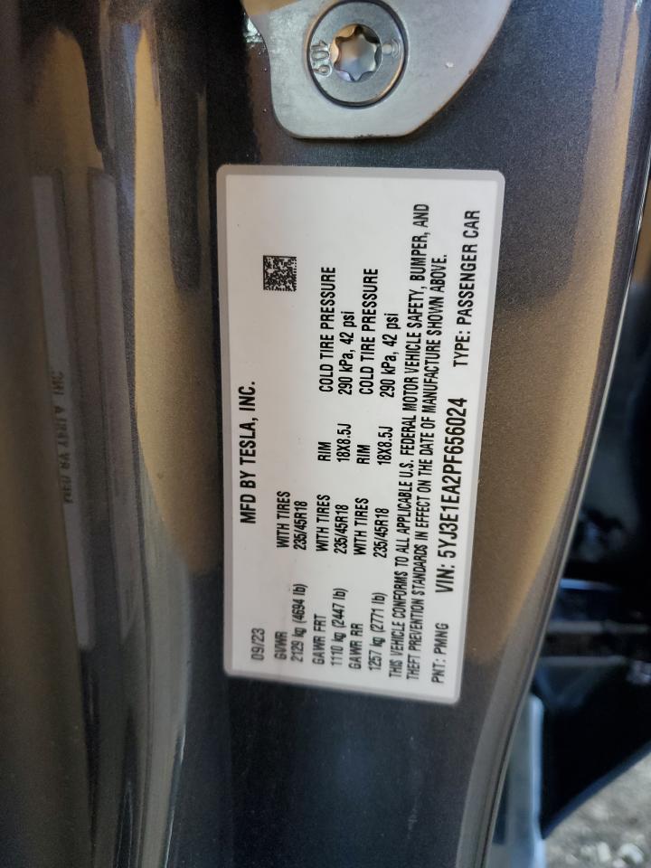 2023 TESLA MODEL 3 VIN:5YJ3E1EA2PF656024