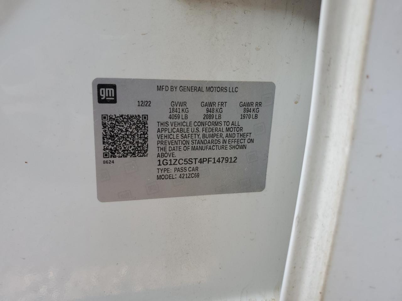 2023 CHEVROLET MALIBU LS VIN:1G1ZC5ST4PF147912