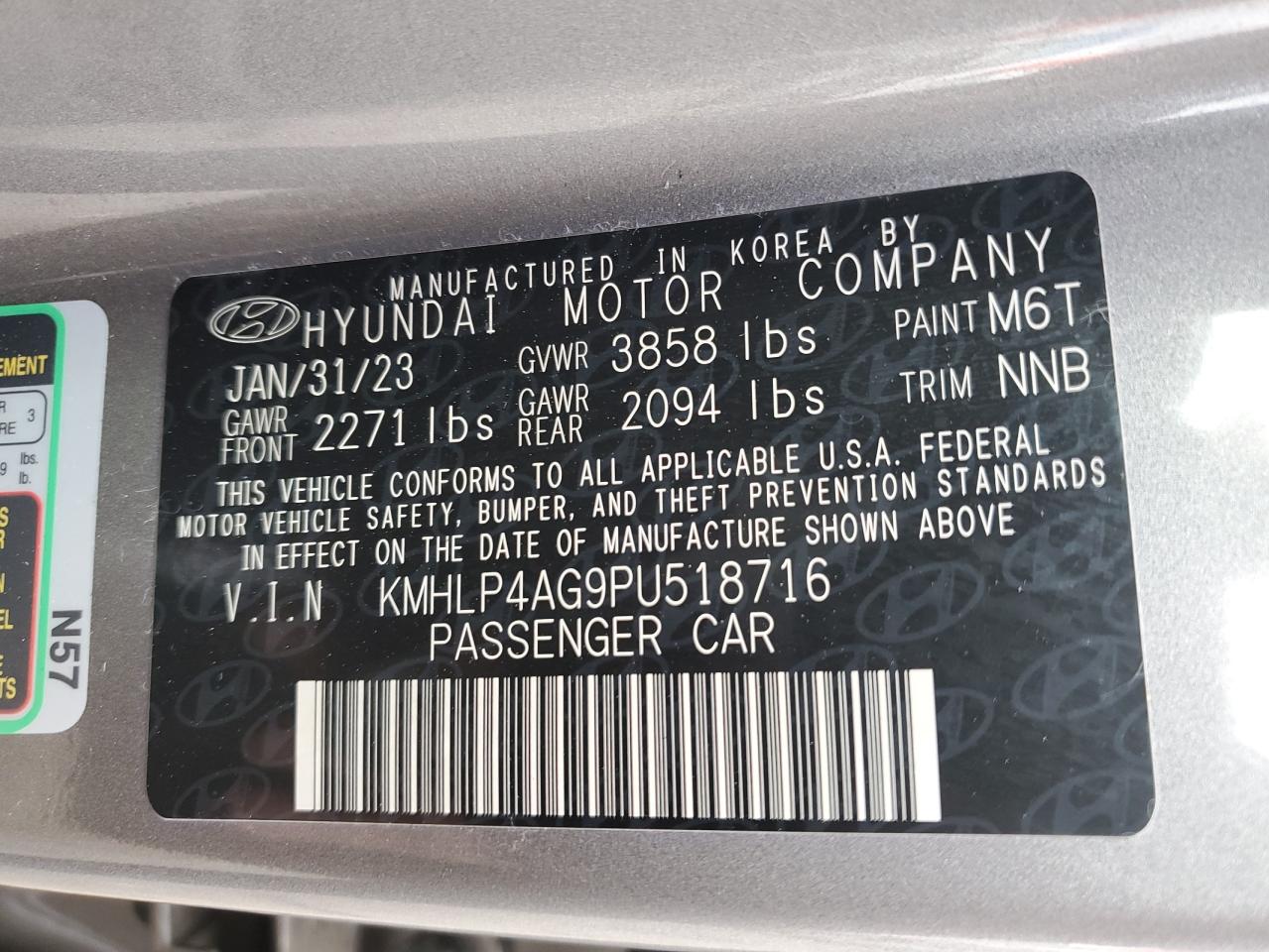 2023 HYUNDAI ELANTRA LIMITED VIN:KMHLP4AG9PU518716