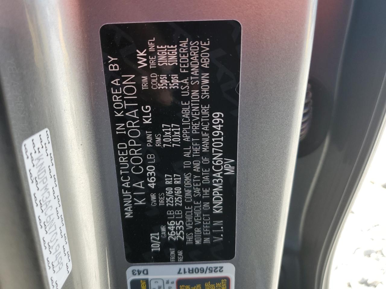 2022 KIA SPORTAGE LX VIN:KNDPM3AC6N7019499