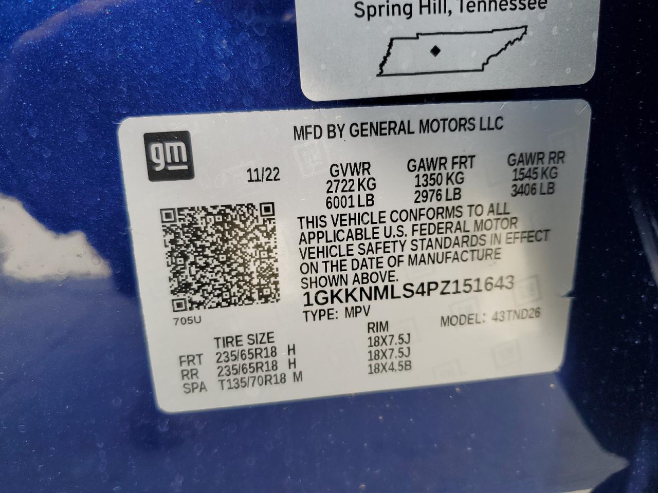 2023 GMC ACADIA SLT VIN:1GKKNMLS4PZ151643