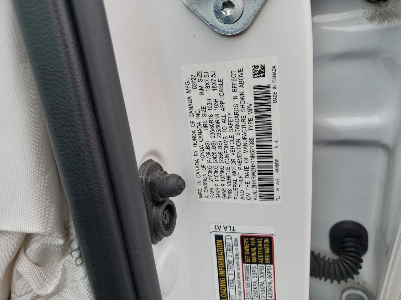 2022 HONDA CR-V EX VIN:2HKRW2H51NH621985