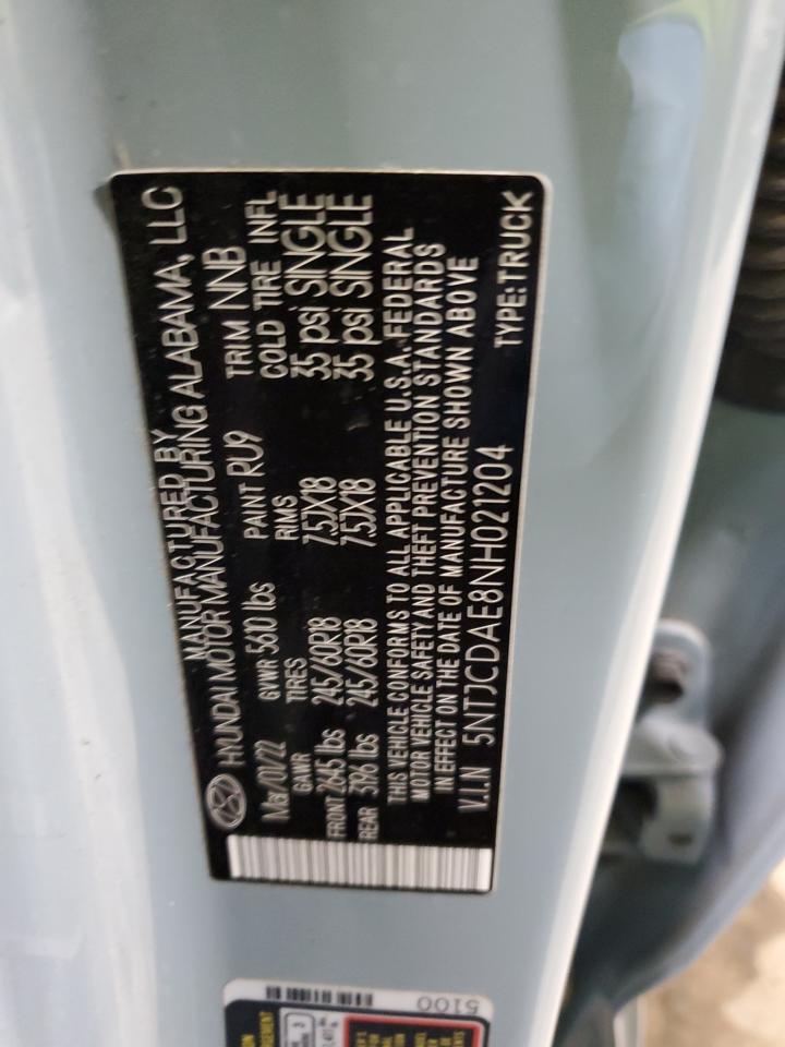 2022 HYUNDAI SANTA CRUZ SEL VIN:5NTJCDAE8NH021204