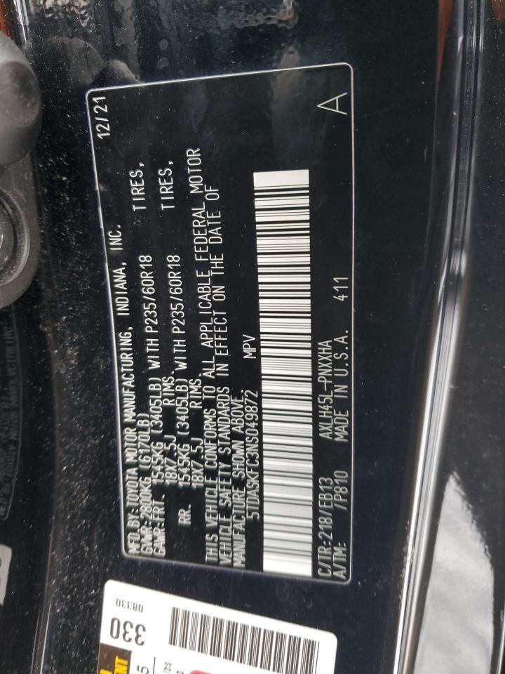 2022 TOYOTA SIENNA XLE VIN:5TDASKFC3NS049872