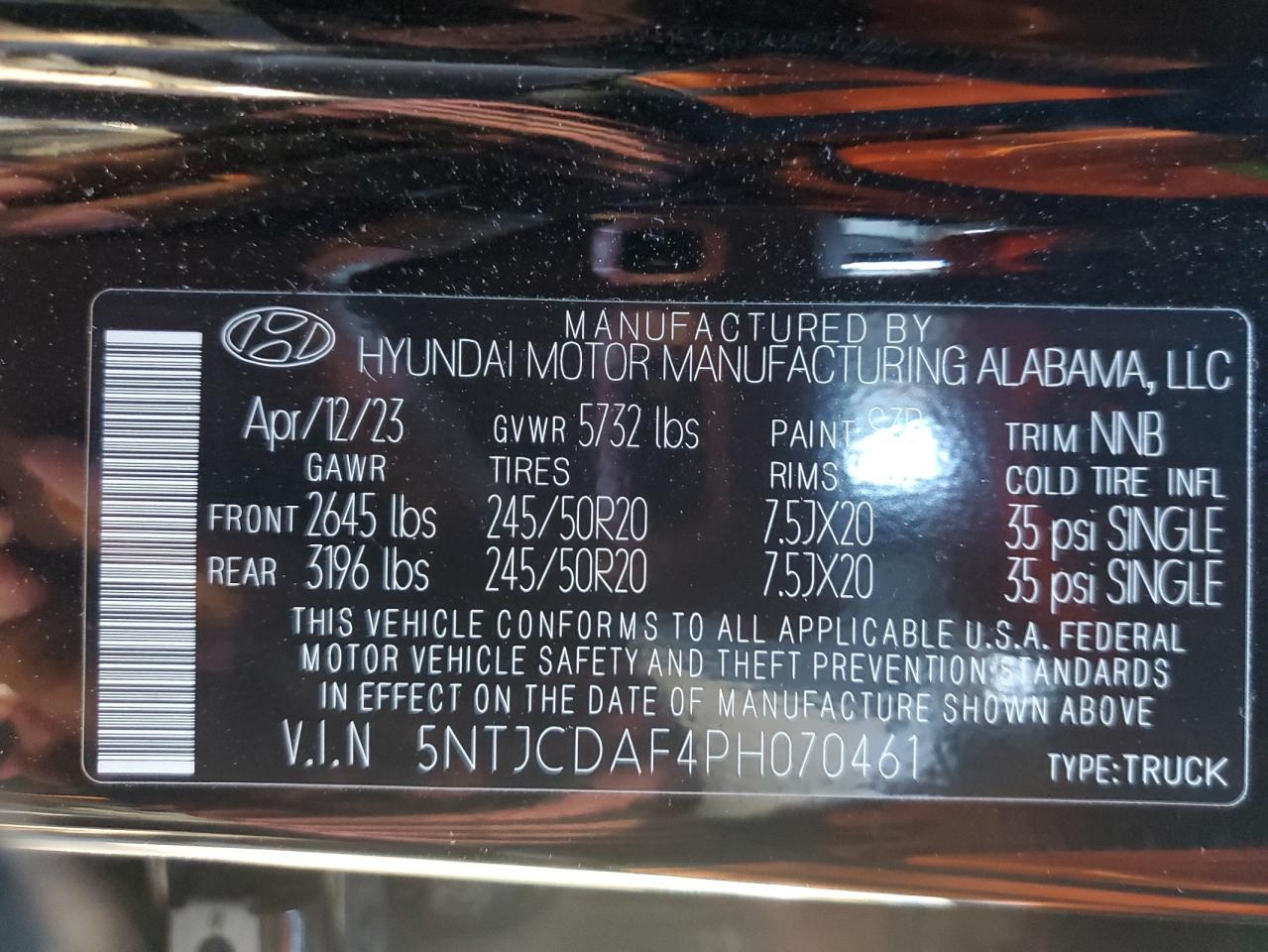2023 HYUNDAI SANTA CRUZ NIGHT VIN:5NTJCDAF4PH070461