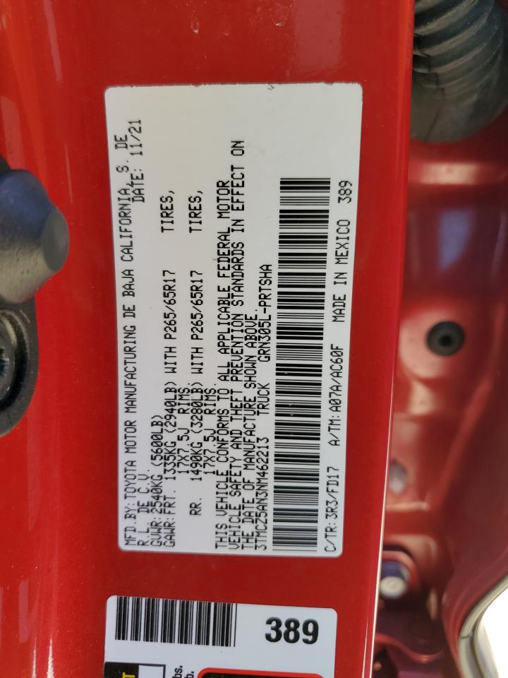 2022 TOYOTA TACOMA DOUBLE CAB VIN:3TMCZ5AN3NM462213