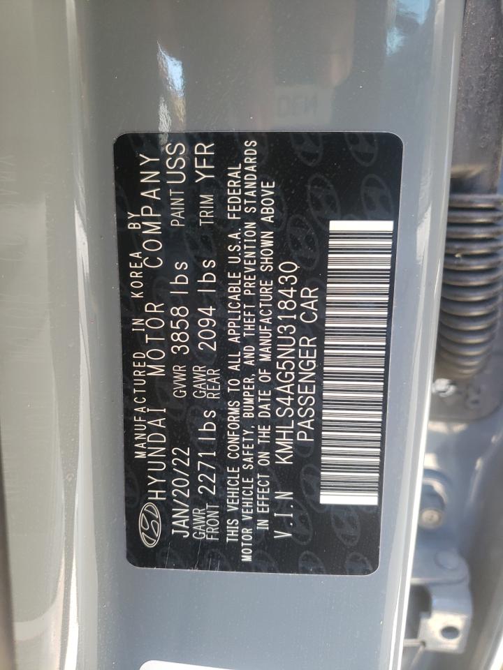 2022 HYUNDAI ELANTRA SEL VIN:KMHLS4AG5NU318430