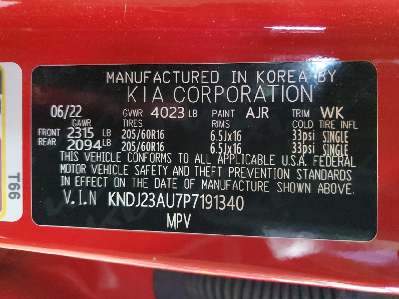 2023 KIA SOUL LX VIN:KNDJ23AU7P7191340