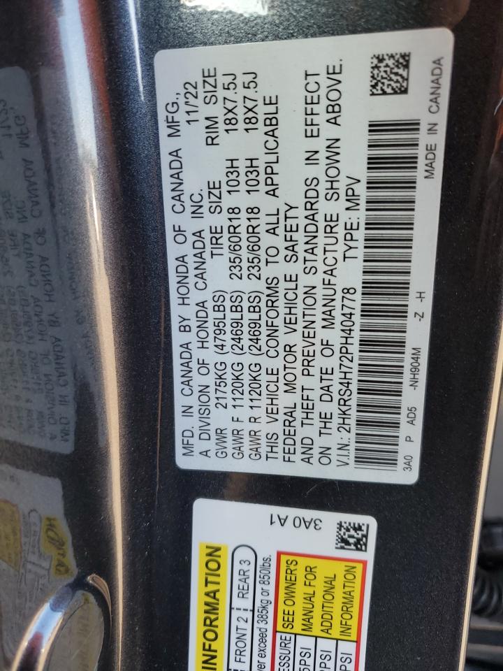 2023 HONDA CR-V EXL VIN:2HKRS4H72PH404778