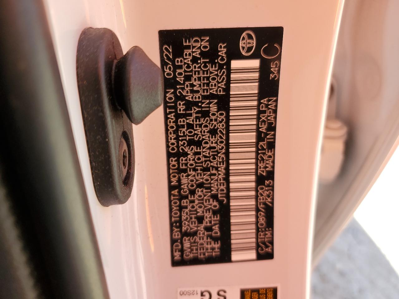 2022 TOYOTA COROLLA LE VIN:JTDEPMAE5N3022830