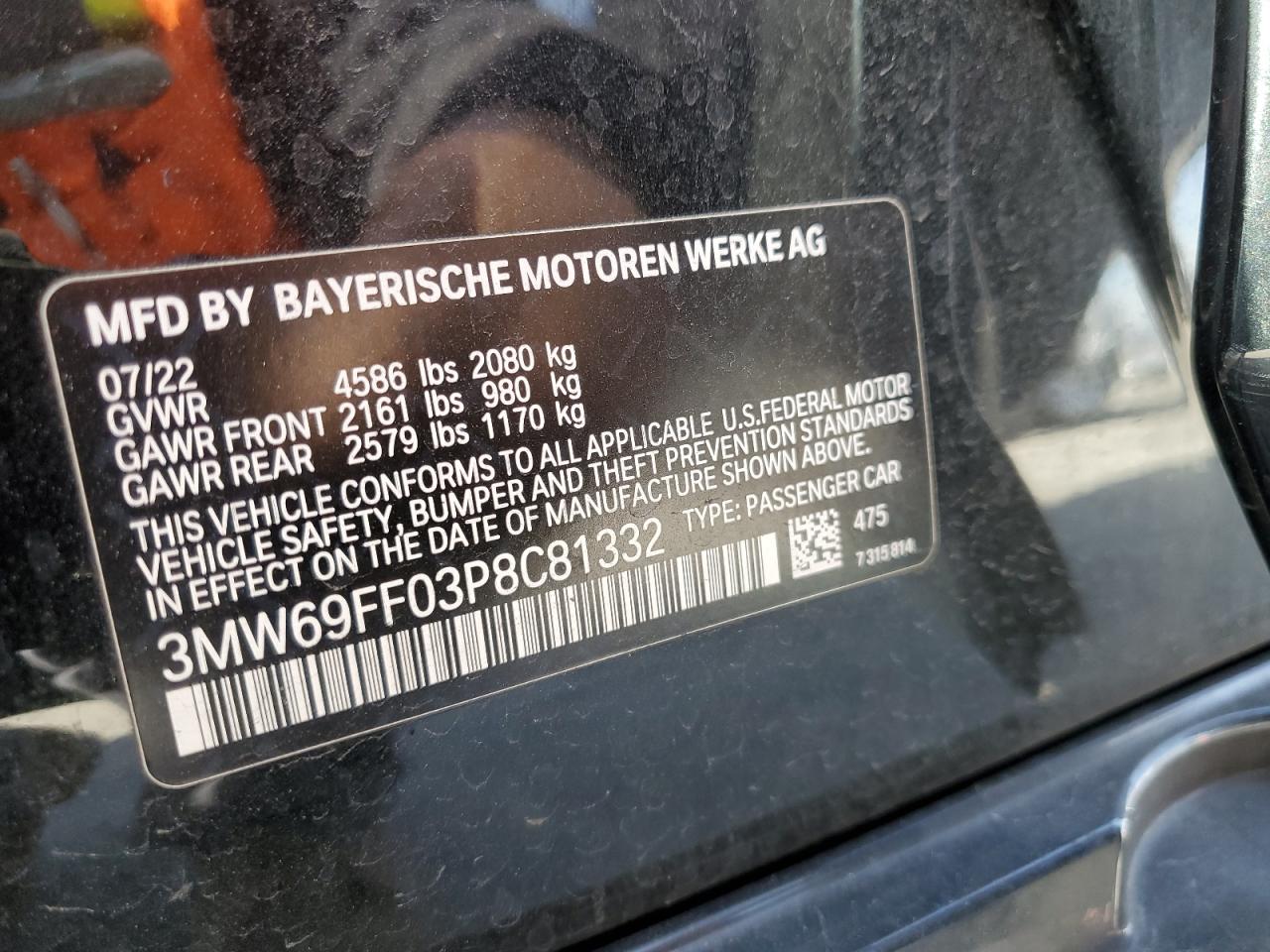 2023 BMW 330I VIN:3MW69FF03P8C81332