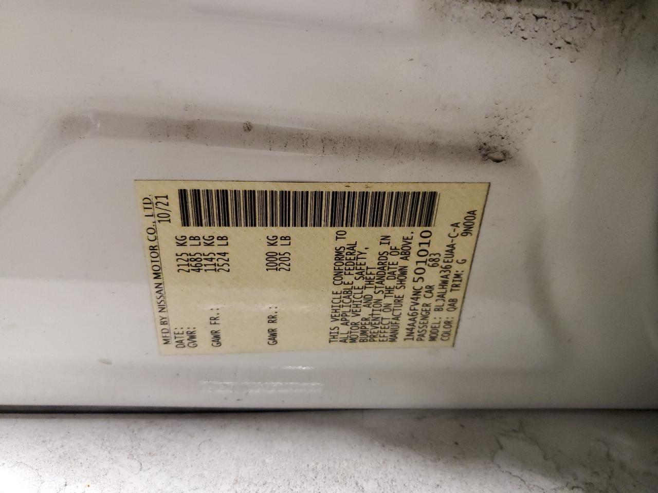 2022 NISSAN MAXIMA PLATINUM VIN:1N4AA6FV4NC501010