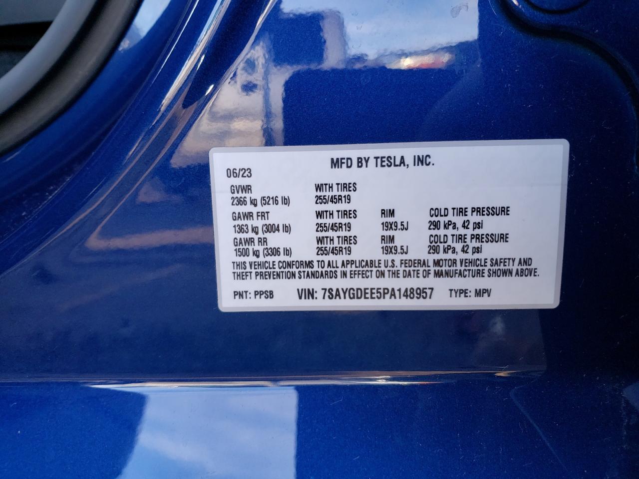 2023 TESLA MODEL Y VIN:7SAYGDEE5PA148957