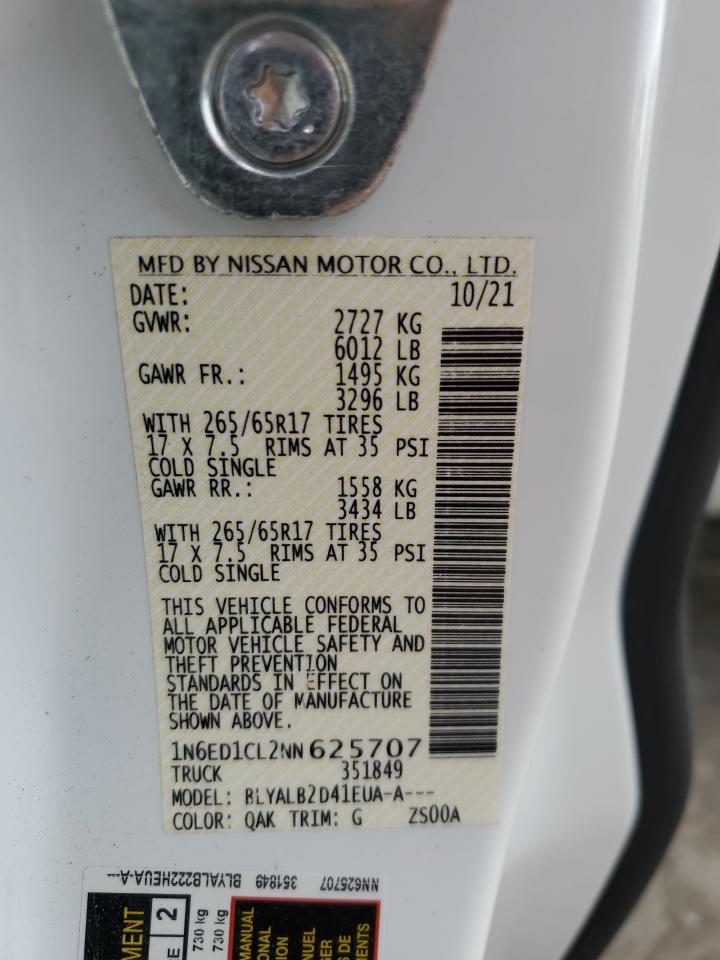 2022 NISSAN FRONTIER S VIN:1N6ED1CL2NN625707