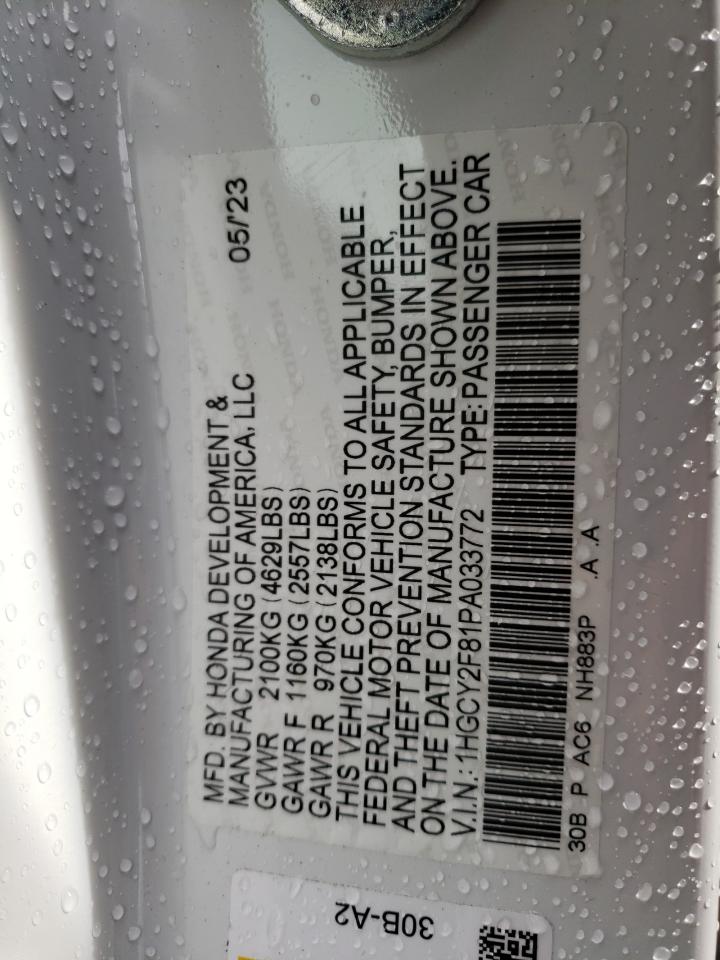 2023 HONDA ACCORD TOURING HYBRID VIN:1HGCY2F81PA033772