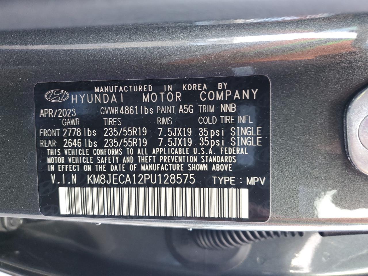 2023 HYUNDAI TUCSON LIMITED VIN:KM8JECA12PU128575