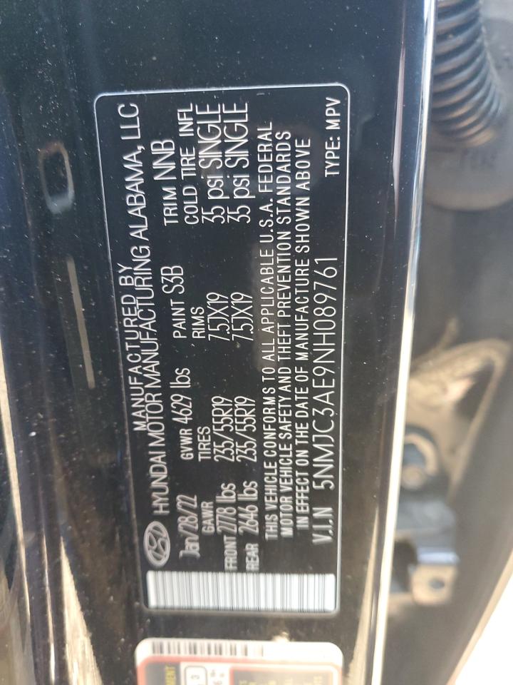 2022 HYUNDAI TUCSON SEL VIN:5NMJC3AE9NH089761