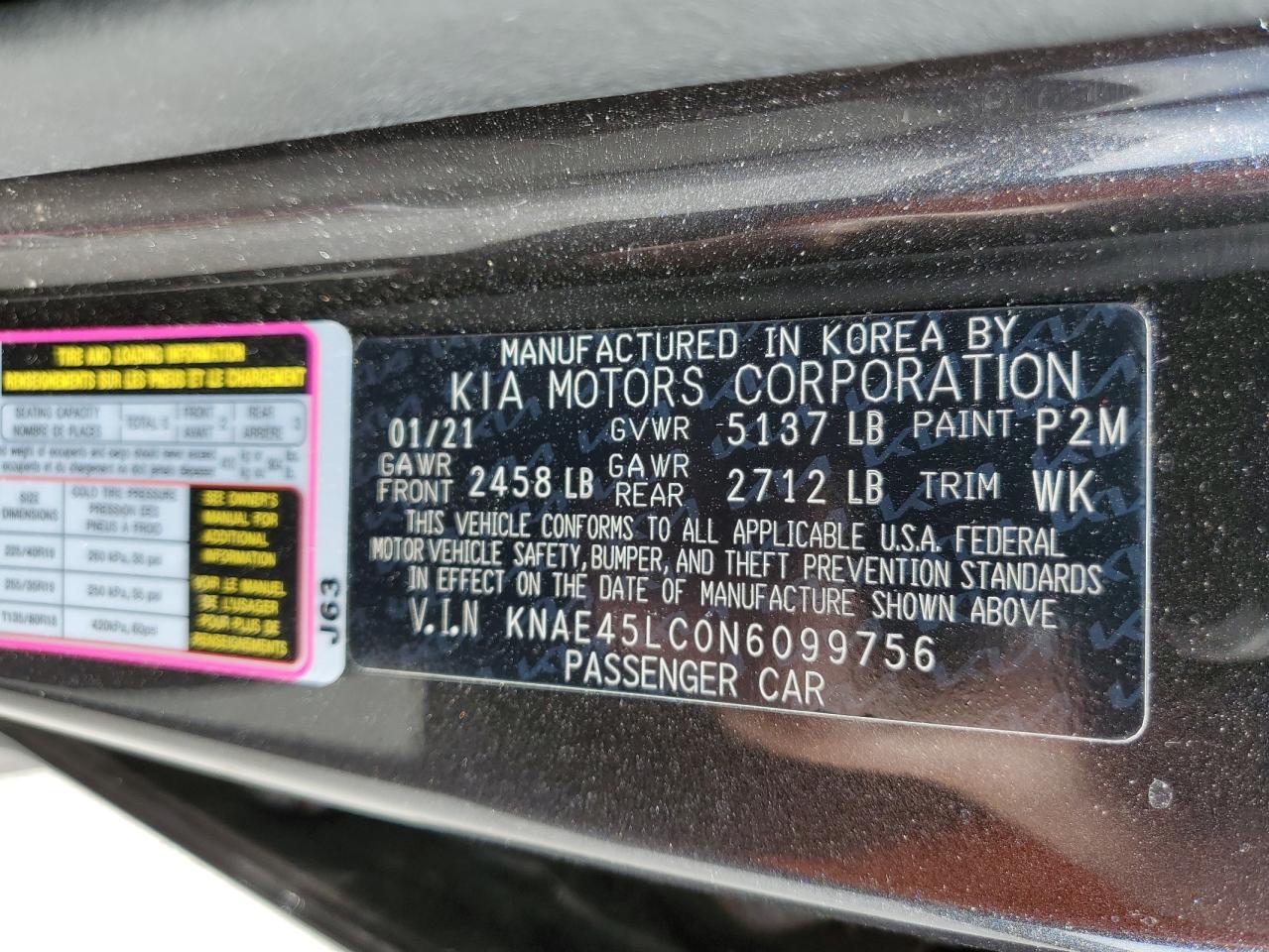 2022 KIA STINGER GT1 VIN:KNAE45LC0N6099756