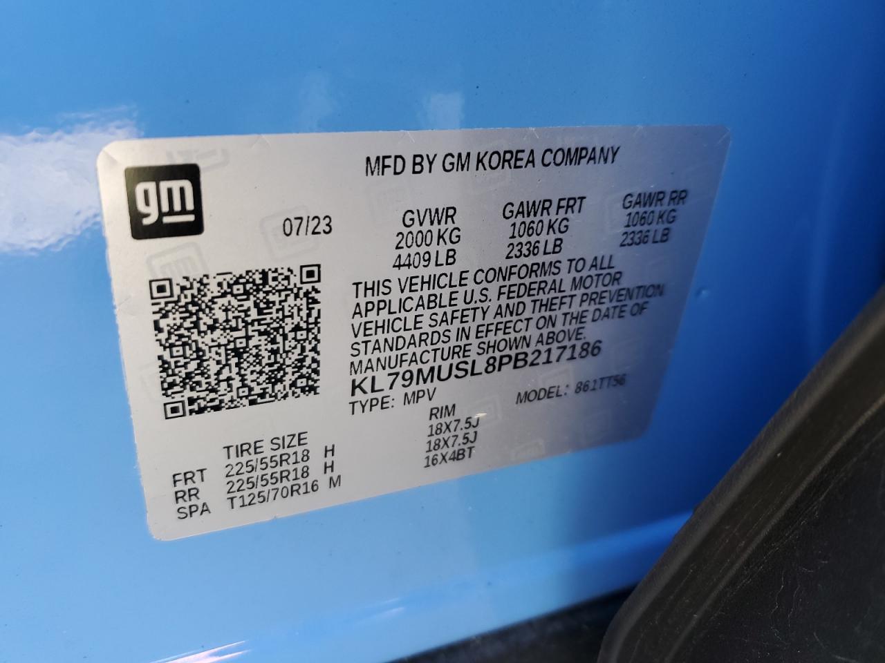 2023 CHEVROLET TRAILBLAZER RS VIN:KL79MUSL8PB217186