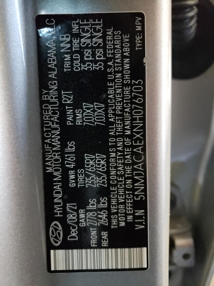 2022 HYUNDAI TUCSON SE VIN:5NMJACAEXNH076703