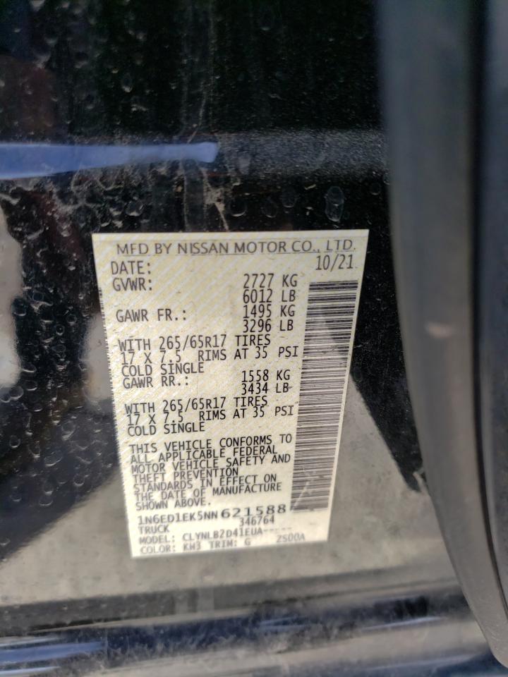 2022 NISSAN FRONTIER S VIN:1N6ED1EK5NN621588