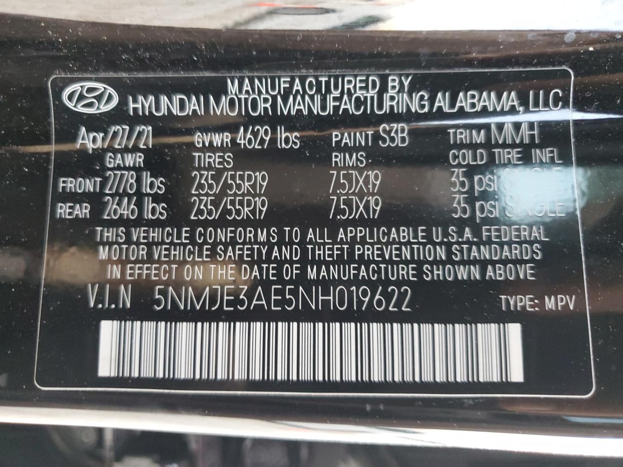 2022 HYUNDAI TUCSON LIMITED VIN:5NMJE3AE5NH019622