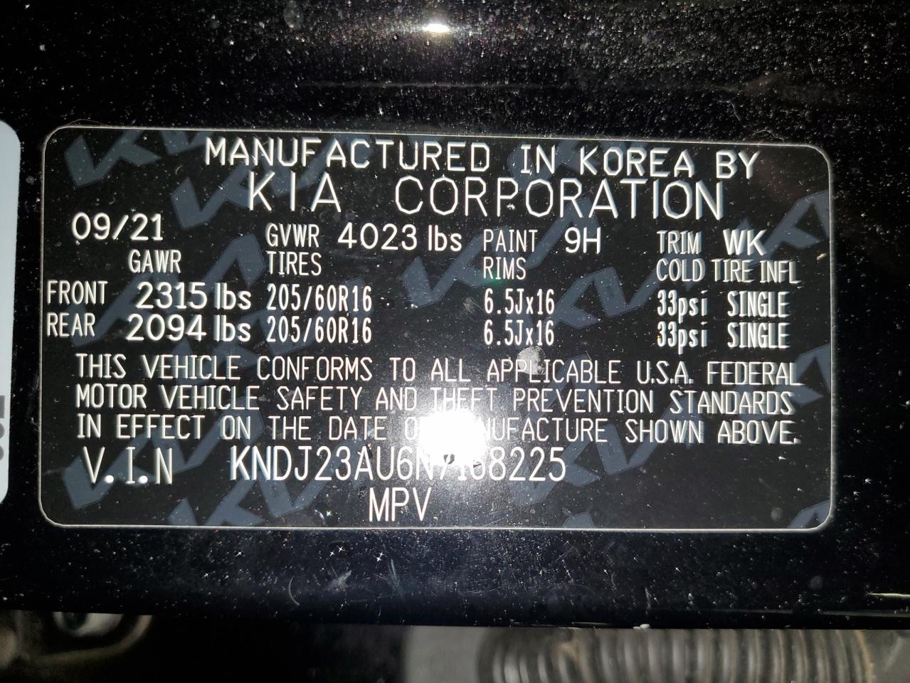 2022 KIA SOUL LX VIN:KNDJ23AU6N7168225