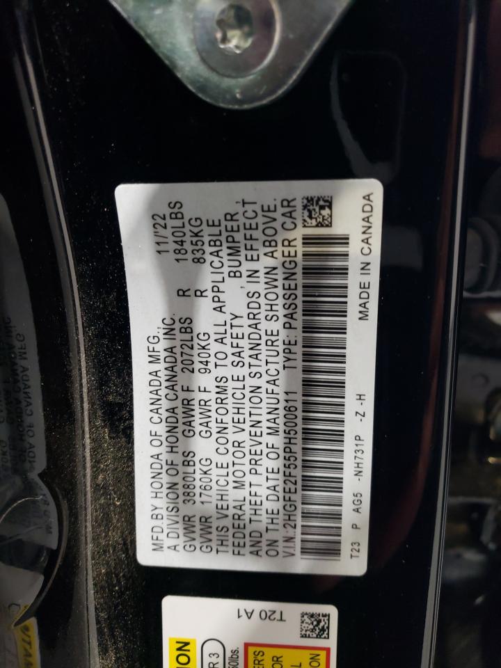 2023 HONDA CIVIC SPORT VIN:2HGFE2F55PH500611