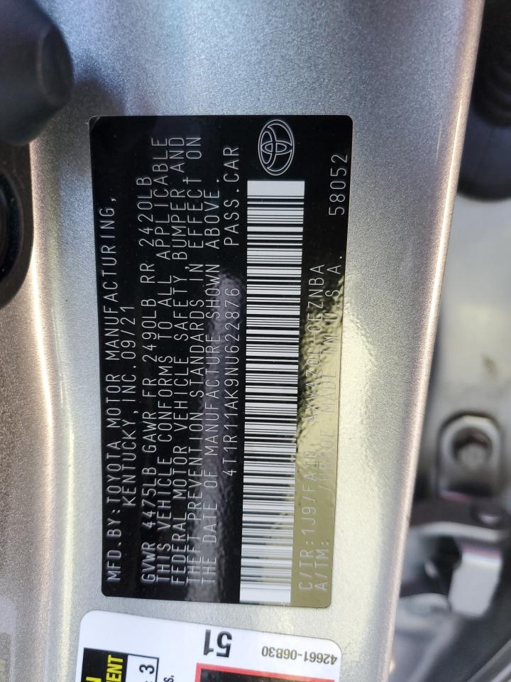 2022 TOYOTA CAMRY LE VIN:4T1R11AK9NU622876