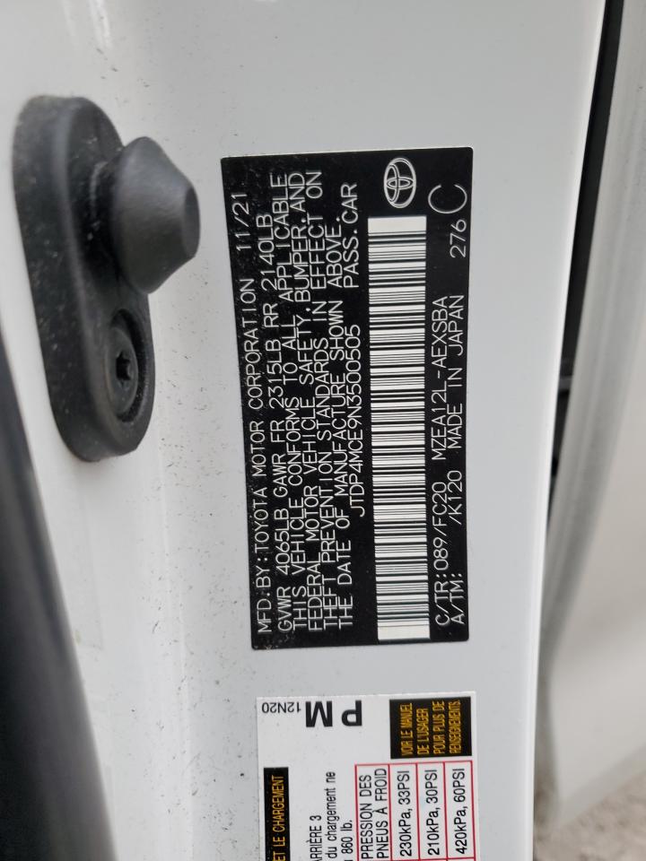 2022 TOYOTA COROLLA SE VIN:JTDP4MCE9N3500505