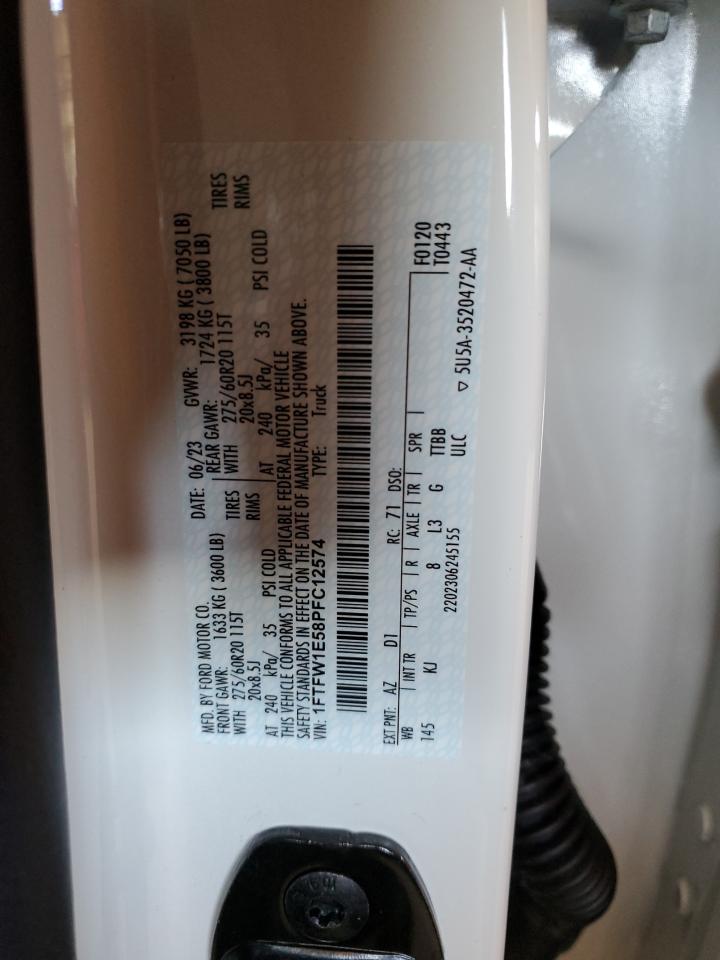 2023 FORD F150 SUPERCREW VIN:1FTFW1E58PFC12574