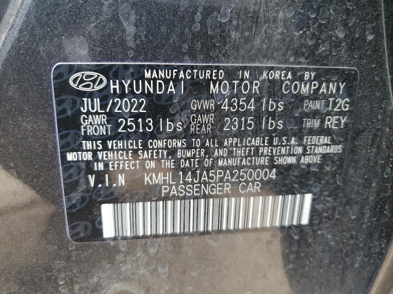 2023 HYUNDAI SONATA SEL VIN:KMHL14JA5PA250004