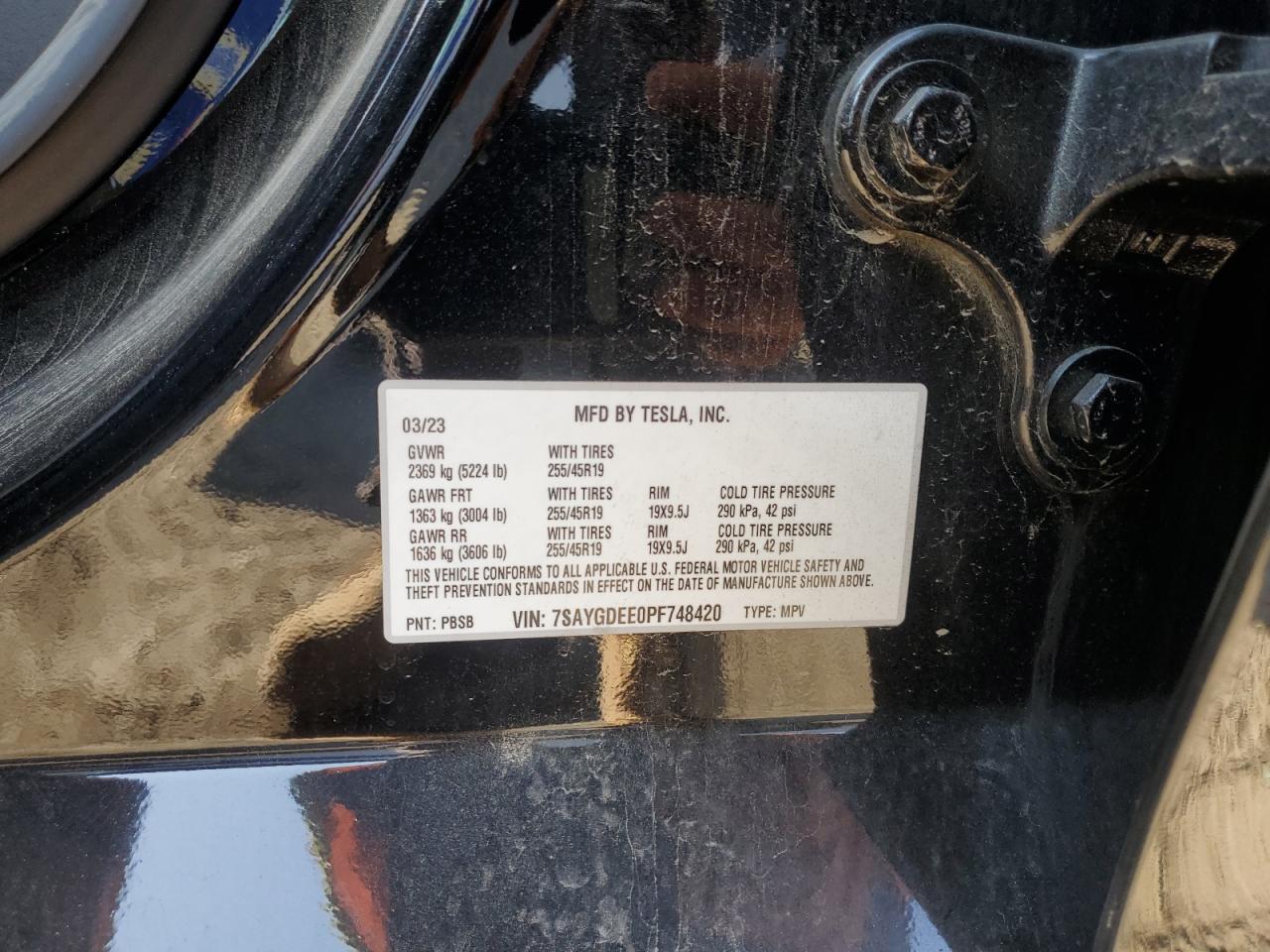 2023 TESLA MODEL Y VIN:7SAYGDEE0PF748420