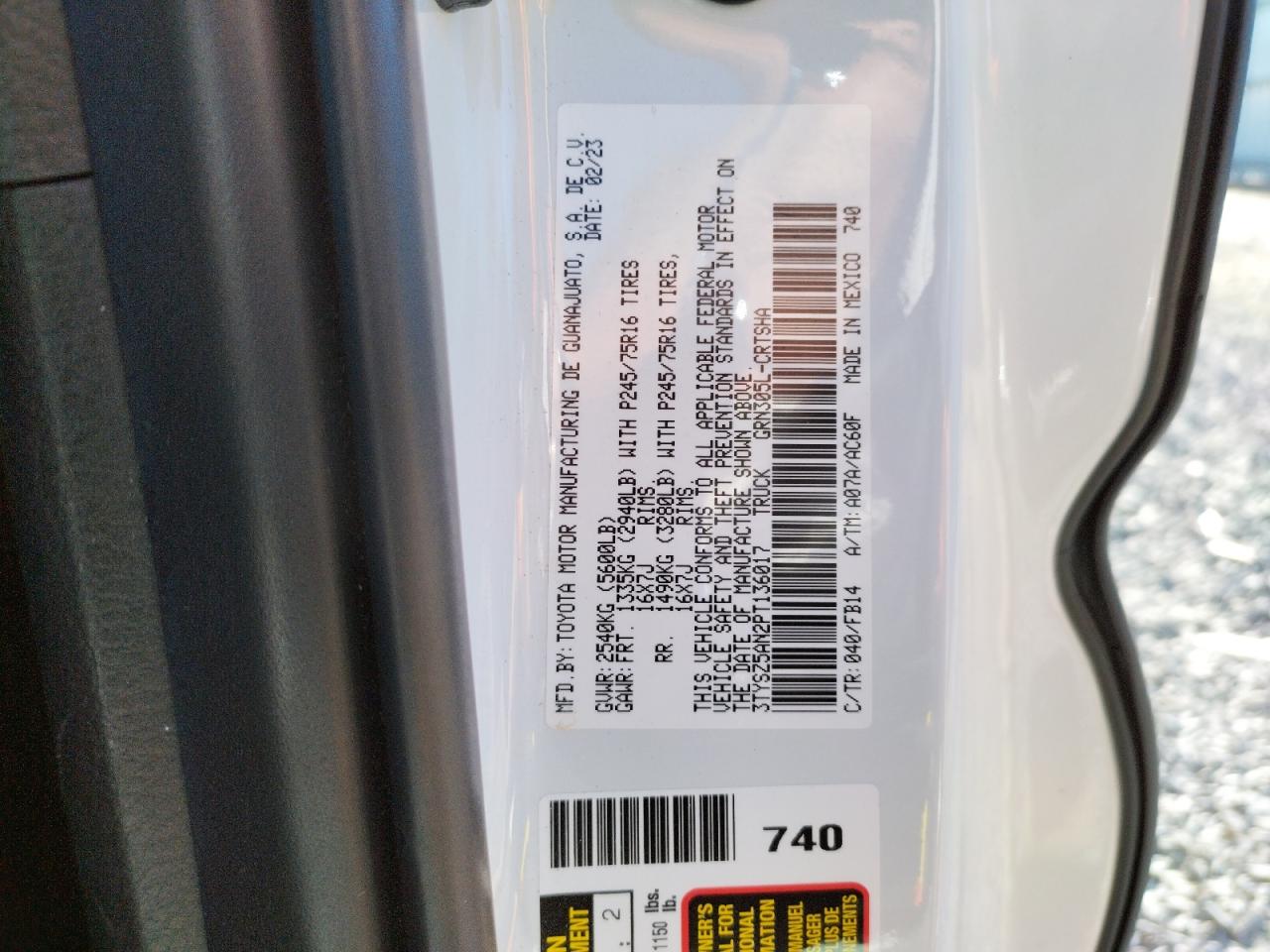 2023 TOYOTA TACOMA ACCESS CAB VIN:3TYSZ5AN2PT136017