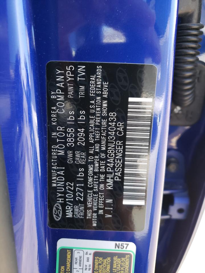 2022 HYUNDAI ELANTRA LIMITED VIN:KMHLP4AG8NU340438