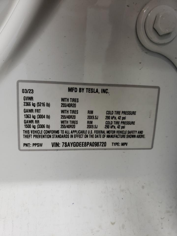 2023 TESLA MODEL Y VIN:7SAYGDEE8PA098720