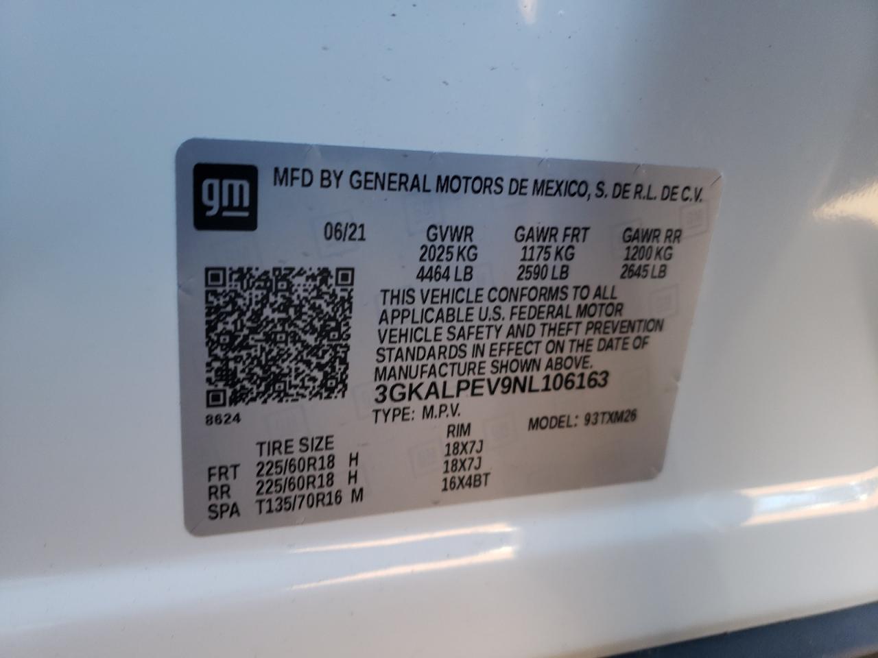 2022 GMC TERRAIN SLT VIN:3GKALPEV9NL106163